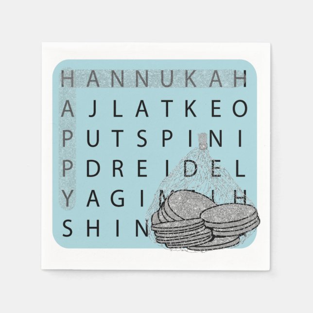 Hanukkah Crossword Puzzle Gelt Napkin (Front)