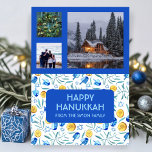 HANUKKAH CUSTOM 3 PHOTOS Driedel Gelt Holiday<br><div class="desc">Customise this flat card by adding your own text and photos on the front or back. There is a grid in front of the photos which makes it easier to use any size photos you have and keep them lined up and in a square format. You can delete the grid...</div>