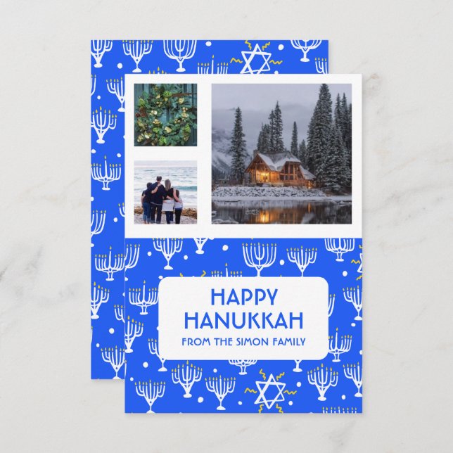 HANUKKAH CUSTOM 3 PHOTOS Menorah Star Holiday  (Front/Back)