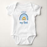 Hanukkah Cute Personalised HEBREW Menorah Rainbow Baby Bodysuit<br><div class="desc">Personalise this Baby's First Chanukah Rainbow Menorah Chanukah . Hanukkah Baby Bodysuit. The popular Rainbow design that flips over to become a cheerful Hanukkah/ Chanukah menorah on the Reverse is sure to make everyone smile! This adorable gift is a fun way to celebrate a new baby and the Holiday of...</div>