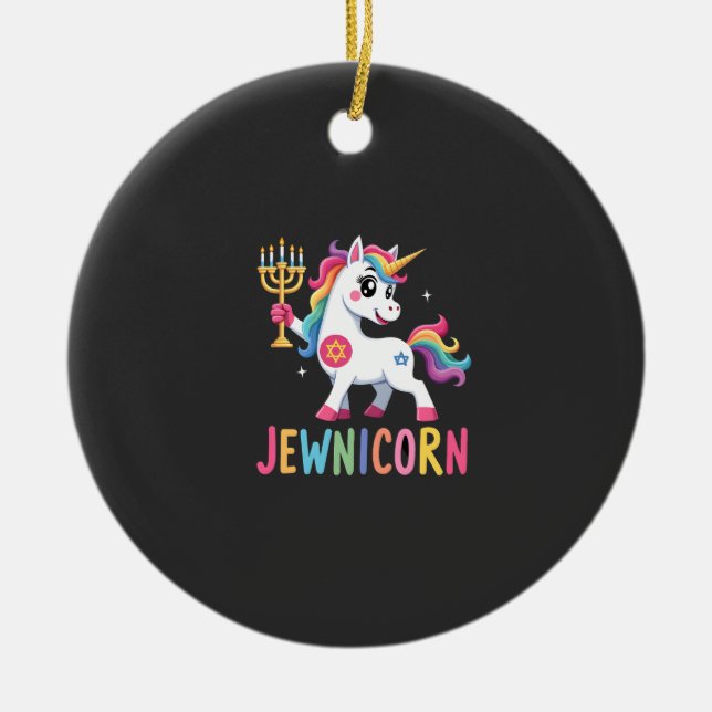 Hanukkah Dabbing Unicorn Jewnicorn Chanukah Jewish Ceramic Ornament (Front)