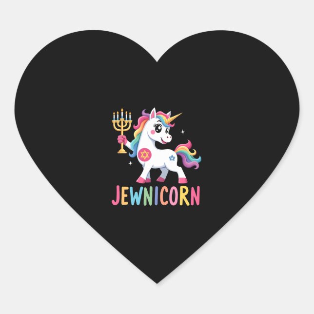 Hanukkah Dabbing Unicorn Jewnicorn Chanukah Jewish Heart Sticker (Front)