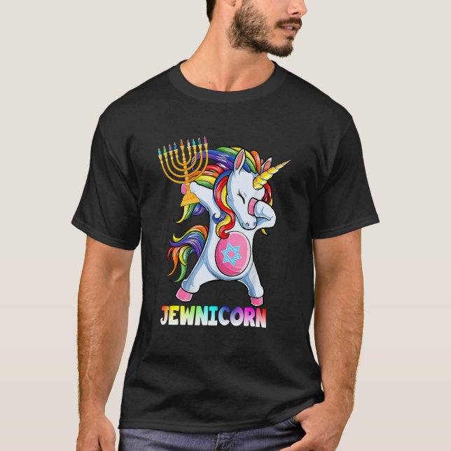 Hanukkah Dabbing Unicorn Jewnicorn Chanukah Jewish T-Shirt (Front)