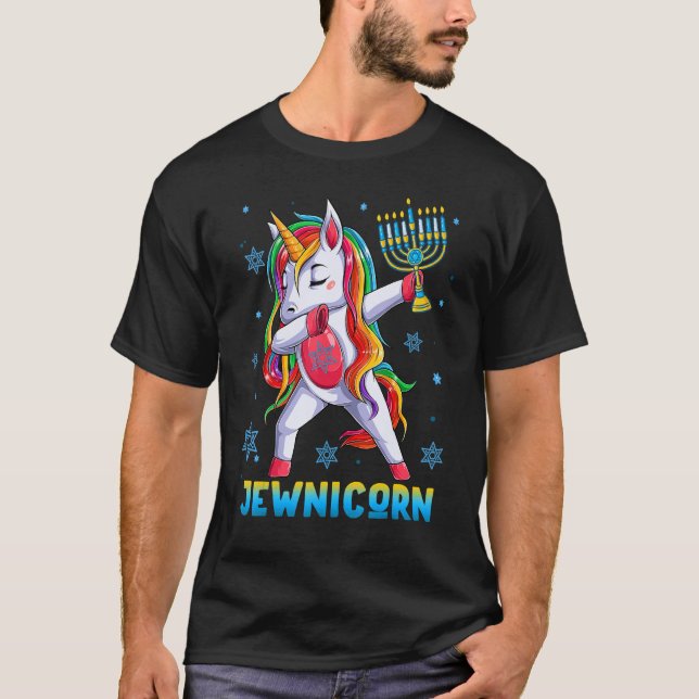 Hanukkah Dabbing Unicorn Jewnicorn Chanukah Jewish T-Shirt (Front)