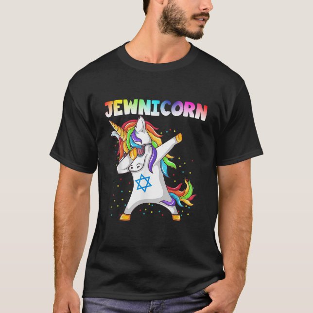 Hanukkah Dabbing Unicorn Jewnicorn Chanukah Jewish T-Shirt (Front)