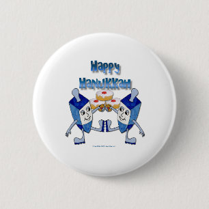 Hanukkah Dancing Dreidels and Jelly Donuts 6 Cm Round Badge