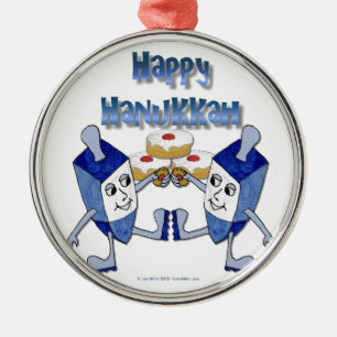 Hanukkah Dancing Dreidels and Jelly Donuts Metal Ornament