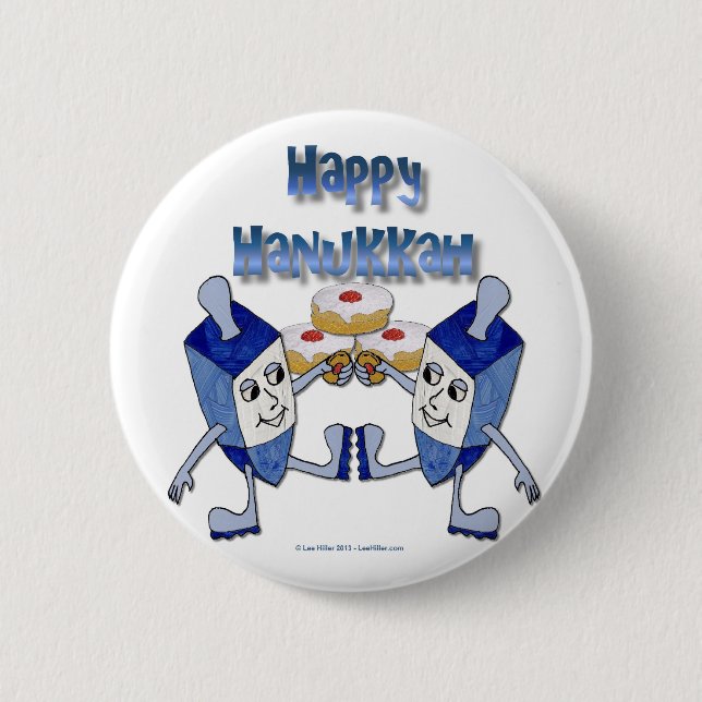 Hanukkah Dancing Dreidels and Jelly Doughnuts 6 Cm Round Badge (Front)