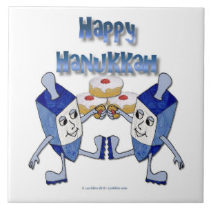 Hanukkah Dancing Dreidels and Jelly Doughnuts Ceramic Tile