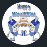 Hanukkah Dancing Dreidels and Jelly Doughnuts Classic Round Sticker<br><div class="desc">You are viewing The Lee Hiller Designs Collection of Home and Office Decor,  Apparel,  Gifts and Collectibles. The Designs include Lee Hiller Photography and Mixed Media Digital Art Collection. You can view her Nature photography at http://HikeOurPlanet.com/ and follow her hiking blog within Hot Springs National Park.</div>
