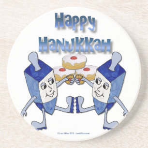 Hanukkah Dancing Dreidels and Jelly Doughnuts Coaster