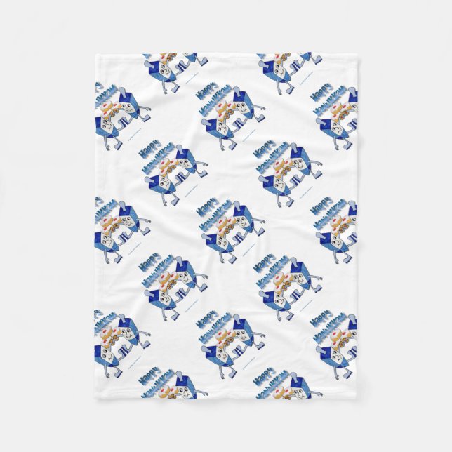 Hanukkah Dancing Dreidels and Jelly Doughnuts Fleece Blanket (Front)