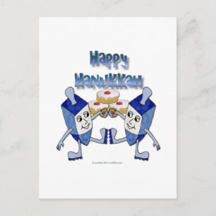 Hanukkah Dancing Dreidels and Jelly Doughnuts Holiday Postcard