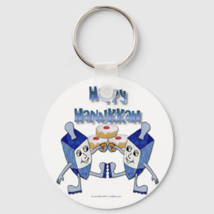 Hanukkah Dancing Dreidels and Jelly Doughnuts Key Ring