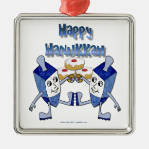 Hanukkah Dancing Dreidels and Jelly Doughnuts Metal Ornament