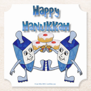 Hanukkah Dancing Dreidels and Jelly Doughnuts Paper Coaster