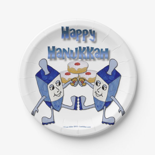 Hanukkah Dancing Dreidels and Jelly Doughnuts Paper Plate (Front)