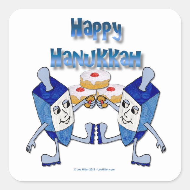 Hanukkah Dancing Dreidels and Jelly Doughnuts Square Sticker (Front)