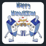 Hanukkah Dancing Dreidels and Jelly Doughnuts Square Sticker<br><div class="desc">You are viewing The Lee Hiller Designs Collection of Home and Office Decor,  Apparel,  Gifts and Collectibles. The Designs include Lee Hiller Photography and Mixed Media Digital Art Collection. You can view her Nature photography at http://HikeOurPlanet.com/ and follow her hiking blog within Hot Springs National Park.</div>