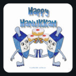 Hanukkah Dancing Dreidels and Jelly Doughnuts Square Sticker<br><div class="desc">You are viewing The Lee Hiller Photography Art and Designs Collection of Home and Office Decor,  Apparel,  Gifts and Collectibles. The Designs include Lee Hiller Photography and Mixed Media Digital Art Collection. You can view her Nature photography at http://HikeOurPlanet.com/ and follow her hiking blog within Hot Springs National Park.</div>