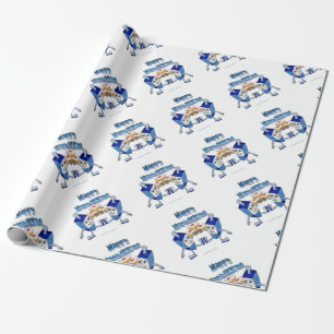Hanukkah Dancing Dreidels and Jelly Doughnuts Wrapping Paper