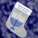 Hanukkah Dark Blue Menorah Silver Chrismukkah Large Christmas Stocking<br><div class="desc">Blue, silver and white stocking featuring a navy blue Menorah with white candles and a Star Of David symbol on the base. This design is available on many more items in my shop from home decor to party supplies. Just because you celebrate Chanukkah doesn't mean you can't hang a stocking....</div>