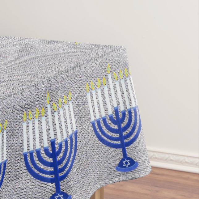 Hanukkah Dark Blue Menorah Silver Home Decor Tablecloth (In Situ)