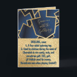 Hanukkah Define Dreidel Gold and Navy Holiday Card<br><div class="desc">Funny "Dreidel" Hanukkah/Chanukah, greeting card. Enjoy another funny "Define This" greeting card. This fun "Dreidel" holiday card is just right for all of your friends and family this year. As always, design elements can be edited: moved, resized, rotated, etc. Background colors can be changed out. Personalize by deleting text and...</div>