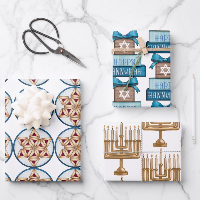 Hanukkah design wrapping paper sheet (Front)