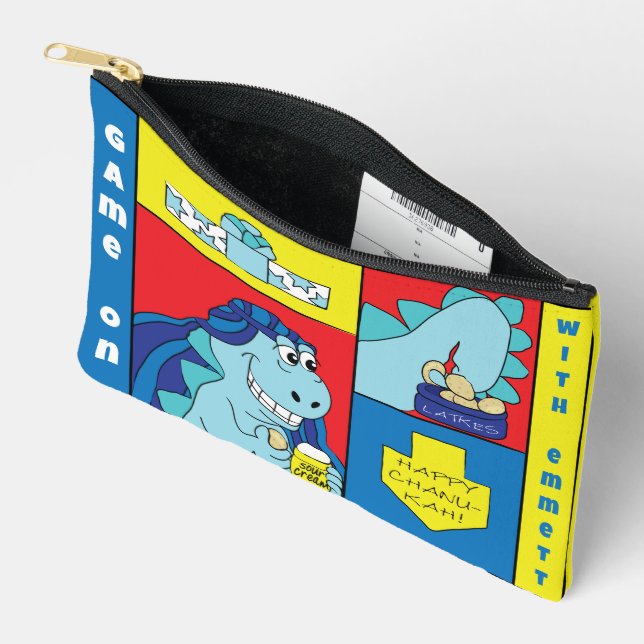 Hanukkah Dino Latker Eat Dreidel Game Accessory Accessory Pouch (Open)