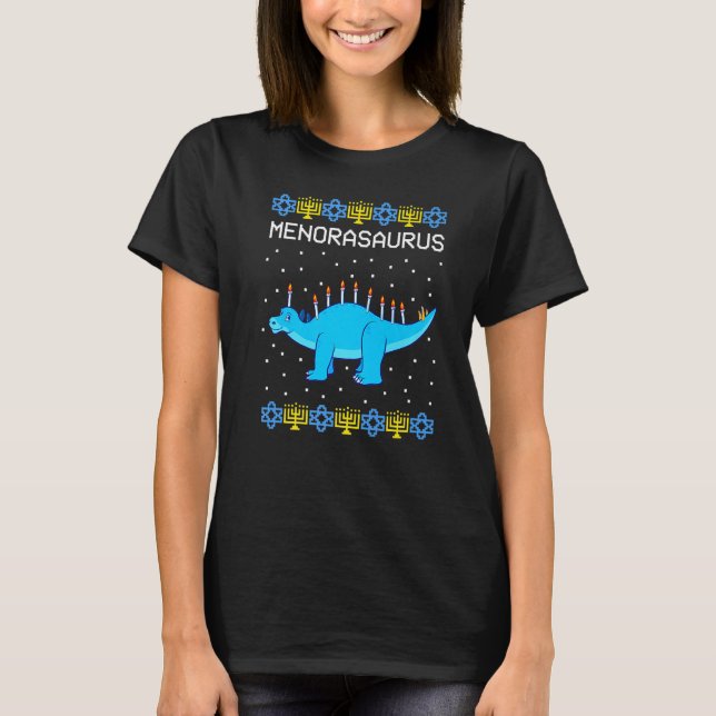 Hanukkah Dinosaur Menorasaurus Ugly Sweater  Dino (Front)