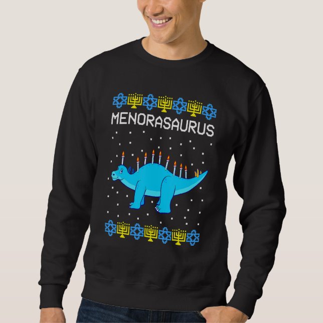 Hanukkah Dinosaur Menorasaurus Ugly Sweater  Dino (Front)