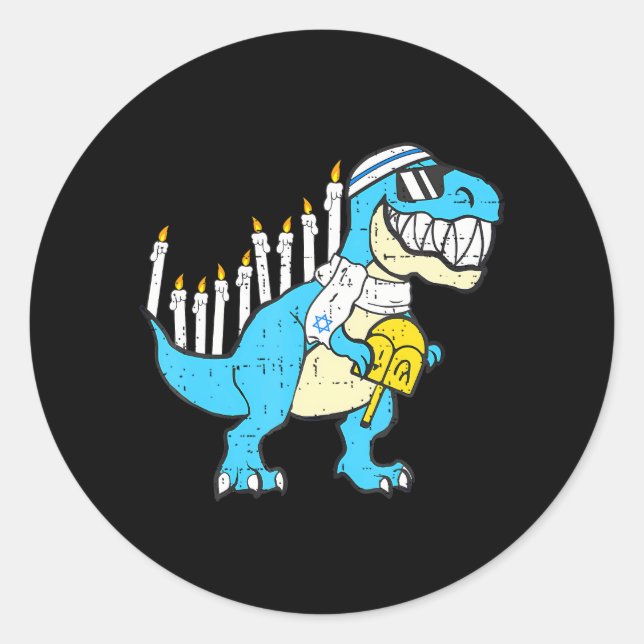 Hanukkah Dinosaur Menorawr Saurus Rex Chanukah Classic Round Sticker (Front)