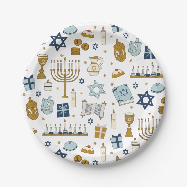 Hanukkah Doodles cute illustrated Paper Plate (Front)