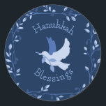 Hanukkah Dove Blessings Stickers<br><div class="desc">Beautiful Blues in this Hanukkah Dove Blessings Designed Round Sticker! Measuring 1.5 inches/20 per sheet these are also available in 1.5 inch squares! Perfect for mailings,  party favours & more!</div>