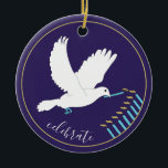 Hanukkah "DoveLightsMenorah"/Circle Ornament<br><div class="desc">Hanukkah "Dove Lights Menorah/Gold, Blue"/Circle Ornament. (2 sided) To Personalise, simply delete the text on the back and front of the ornament, replacing with your own text using your favourite font style, size, and colour. Background on back and front of ornament can be changed-out by choosing from the colour swatches....</div>