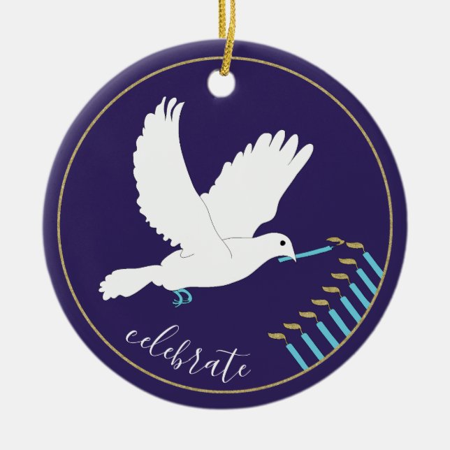 Hanukkah "DoveLightsMenorah"/Circle Ornament (Front)