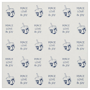 Hanukkah DREIDEL   BLUE Peace Love Joy Fabric
