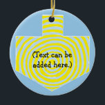 Hanukkah Dreidel/Blue/Yellow Circle Ornament<br><div class="desc">Hanukkah Dreidel/Blue/Yellow Circle Ornament. (2 sided) Personalise by deleting "Text can be added here" on front and back of ornament. Then using your favourite font colour, size and style, type in your own words. Thanks for stopping and shopping by. Much appreciated! Happy Chanukah/Hanukkah! Bring a lot more holiday cheer to...</div>