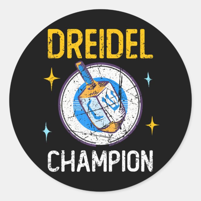 Hanukkah Dreidel Champion Jewish Spinning Top Classic Round Sticker (Front)