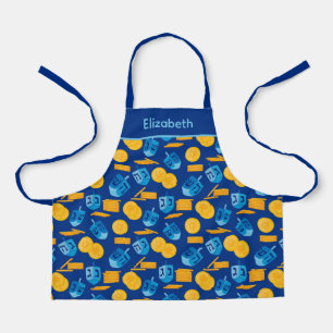 Hanukkah Dreidel Game Gelt Dark Blue Apron