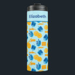 Hanukkah Dreidel Game Gelt Dark Blue Thermal Tumbler<br><div class="desc">Hanukkah Dreidel Game Gelt Dark Blue Personalised Pattern. Chanukah dreidels in blue.</div>