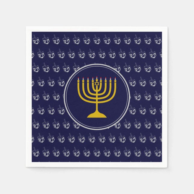 HANUKKAH Dreidel Menorah BLUE SILVER GRAY Napkin (Front)