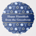 Hanukkah Dreidel Menorah Pattern Blue Custom Party Balloon<br><div class="desc">Beautiful Hanukkah party balloon in pretty blue with a cool pattern of Judaism star,  dreidel for fun Chanukah games,  and the Jewish menorah for the holiday. Customise this gift with your name.</div>