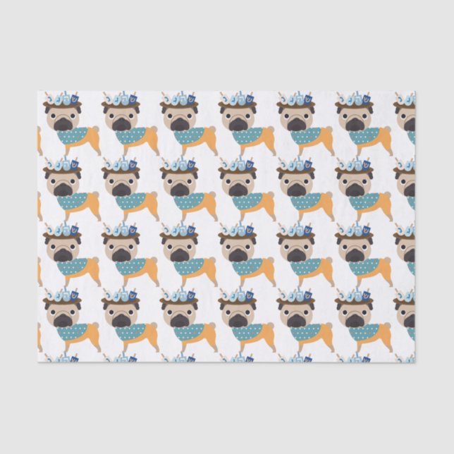 Hanukkah Dreidel Pug (customisable) Tissue Paper (Front)