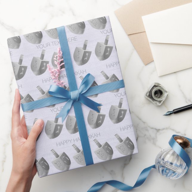 Hanukkah Dreidel Silver Pattern Personalise This Wrapping Paper (Gifting)