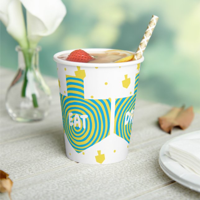 Hanukkah Dreidel Swirl 8 oz. Paper Cups (Insitu)