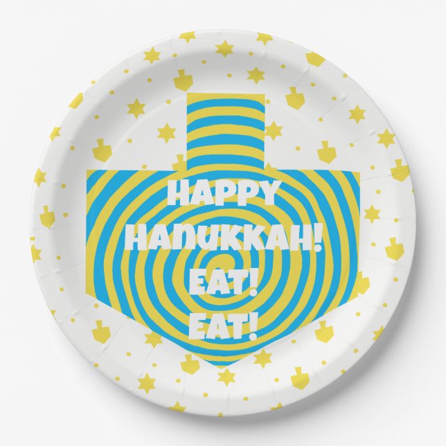 Hanukkah Dreidel Swirl Paper Plates  (Front)