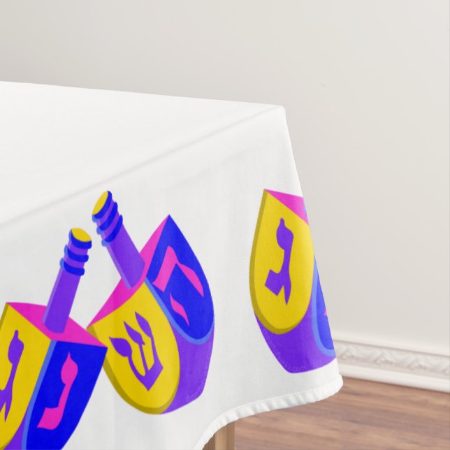 Hanukkah Dreidels Colourful Border Pattern Fun Tablecloth (In Situ)