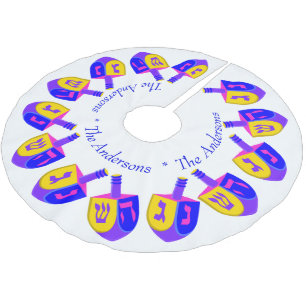 Hanukkah Dreidels Colourful Chrismukkah Add Name Brushed Polyester Tree Skirt